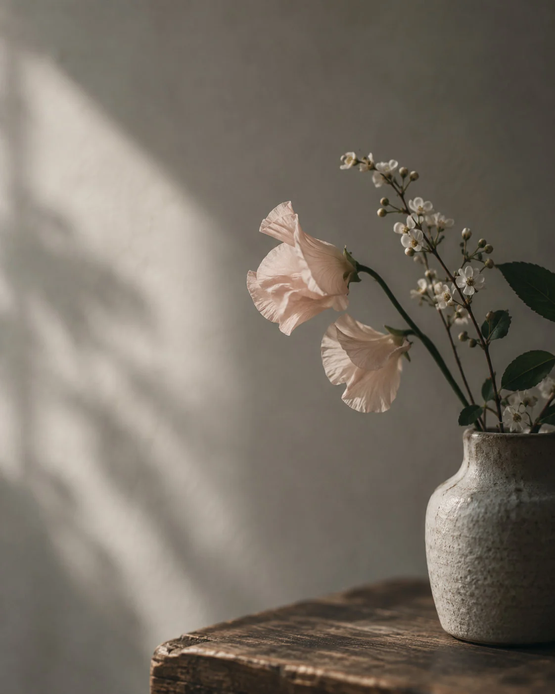 A few expressive stems in a handmade ceramic vase